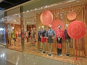 HK Central IFC Mall interior evening shop window female clothing model Feb 2013