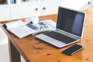 smartphone desk laptop technology